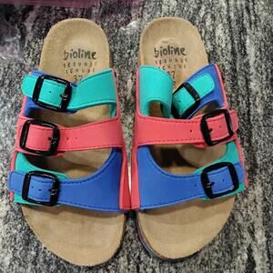 Bioline Floral Slide Sandals Womens 37 Multicolor, Buckle Cork Footbed Shoes